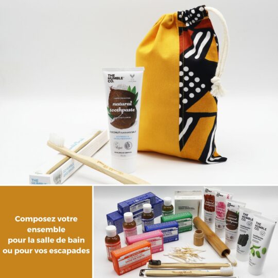 Box prêt à partir avec produits de toilette de la collection Bogolan de Poropango