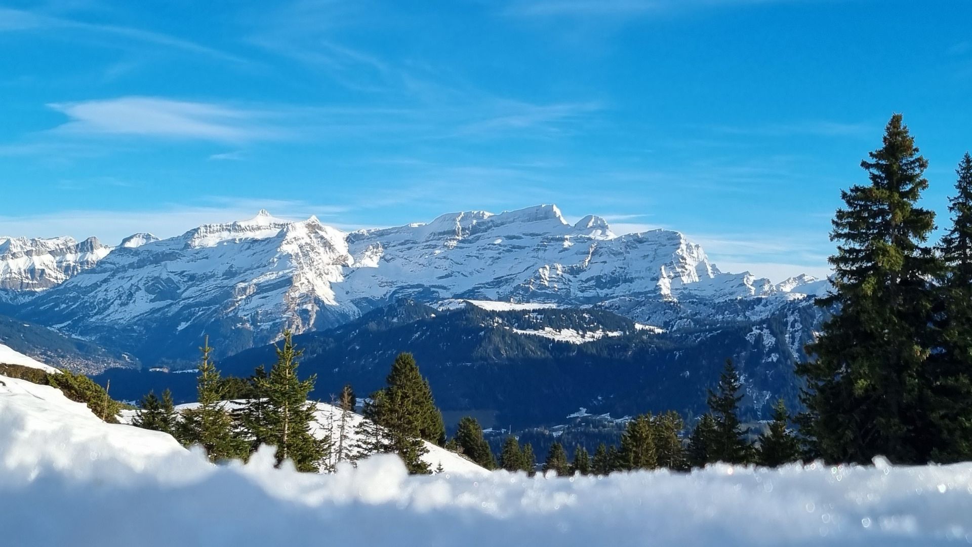 Paysage d'hiver des hauteurs de Leysin (Mayen) en Suisse