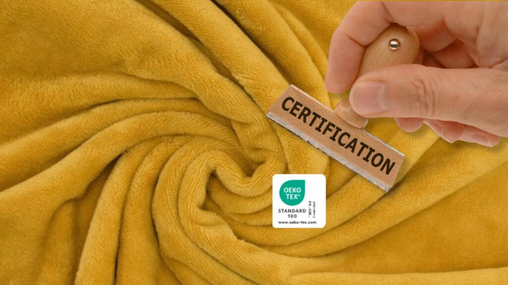 Certification Oeko Tex pour les serviettes de bain Poropango, garantissant une sécurité optimale pour les peaux sensibles.