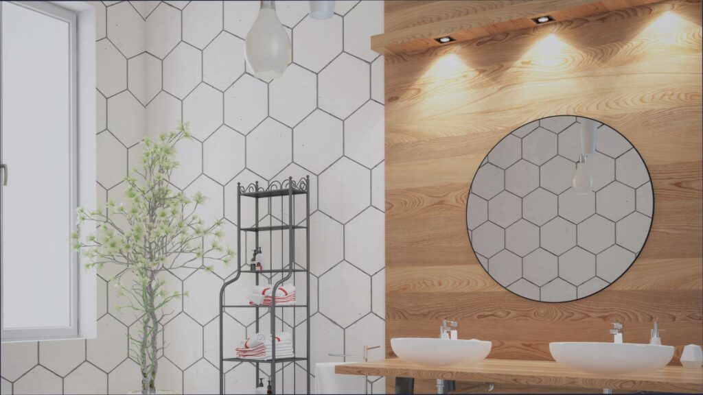 Salle de bain avec une décoration style nids d'abeille