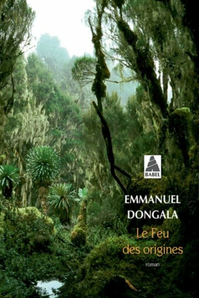 Couverture du livre Le Feu des origines d'Emmanuel Dongala, lauréat du Grand Prix Littéraire d'Afrique 1988.